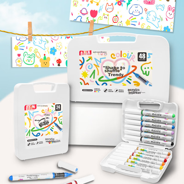 Рідкі акрилові маркери GRASP Direct, м'який наконечник, 48 кольорів, безпечні для шкіри, що змиваються, ручки для малювання з контролем чорнила, кольори, що складаються одна в одну, дитячі акварельні ручки, папір для миттєвого малювання, ручки для малюван - изображение 10