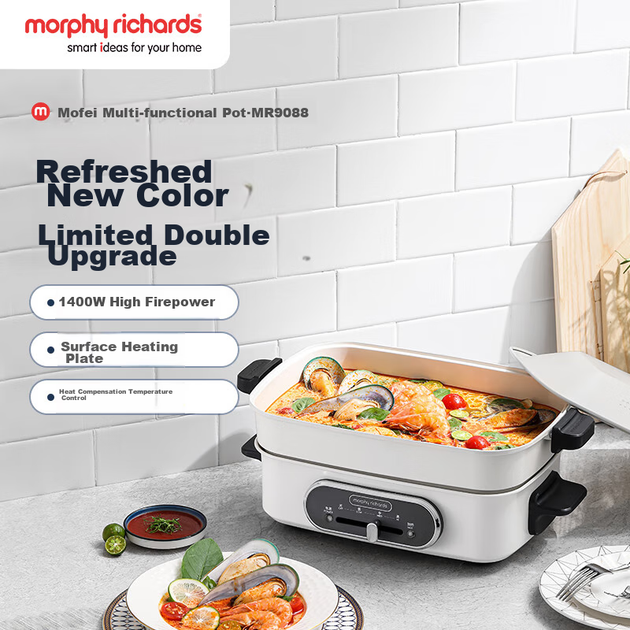 Многофункциональная кухонная плита Morphyrichards, универсальная кастрюля для дома, электрическая кастрюля для приготовления пищи, электрическая пароварка, электрическая сковорода вок, электрическая кастрюля для подогрева, съемная антипригарная кастрюля о - изображение 8
