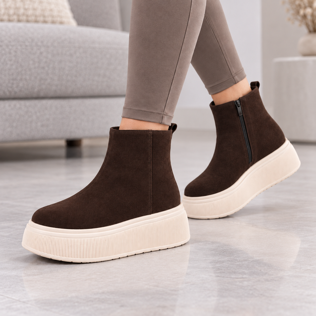 Ботинки женские зимние из натуральной замши ITstyle Коричневые с бежевым 41 27 см (07074272) - Фото 8 Ботинки женские зимние из натуральной замши ITstyle Коричневые с бежевым 41 27 см (07074272) - изображение 8