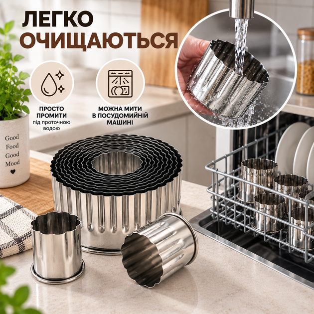 Круглі рифлені форми для тіста та випічки — набір 12 шт різного діаметра 3–11 см, нержавіюча сталь, зручне зберігання у пластиковій коробці - Фото 7 Круглі рифлені форми для тіста та випічки — набір 12 шт різного діаметра 3–11 см, нержавіюча сталь, зручне зберігання у пластиковій коробці - зображення 7
