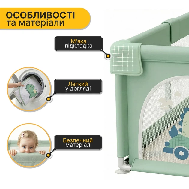 Дитячий манеж ProDobro поліестер 180х200 см динозаври - зображення 3