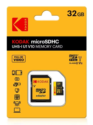 Карта памяти Kodak Micro SD 32GB Class 10 U1 V10 UHS-I TF Card microSDHC + адаптер SD - изображение 2