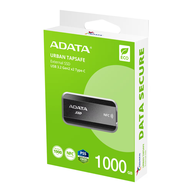 Портативний SSD ADATA URBAN TAPSAFE 1TB USB 3.2 Gen2 x2 Read/Write 1900MB/s/1800MB/s with NFC Black (SURB-TAP-1000GCCBK) - изображение 2