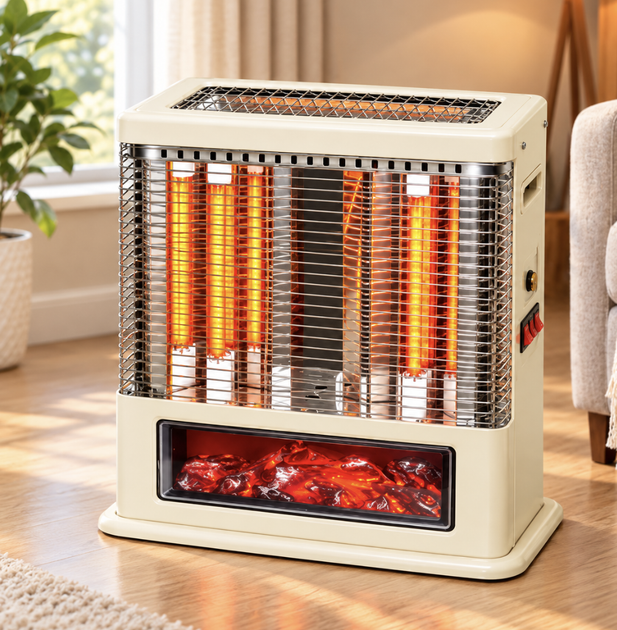 Инфракрасный обогреватель CR191F Radiant Heater 1800 Вт, карбоновый кварцевый с эффектом камина, напольный, бежевый - изображение 5