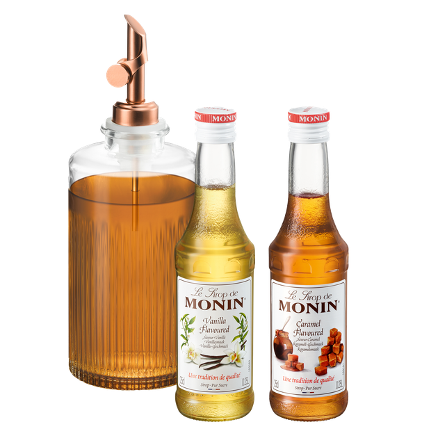 Набір Nespresso Syrup Kit: сиропи Monin ваніль і карамель, 2 × 250 мл, з диспенсером - Фото 1 Набір Nespresso Syrup Kit: сиропи Monin ваніль і карамель, 2 × 250 мл, з диспенсером - зображення 1