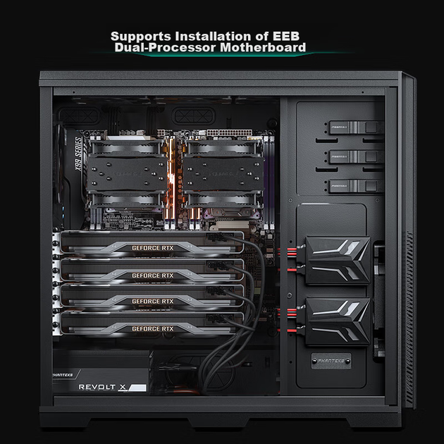 Корпус для настільного сервера PHANTEKS 614PC Full Tower E-ATX (підтримує материнську плату SSI-EEB/відеокарту 5090/8 слотів PCI/відсіки для декількох жорстких дисків NAS) - Фото 8 Корпус для настільного сервера PHANTEKS 614PC Full Tower E-ATX (підтримує материнську плату SSI-EEB/відеокарту 5090/8 слотів PCI/відсіки для декількох жорстких дисків NAS) - зображення 8