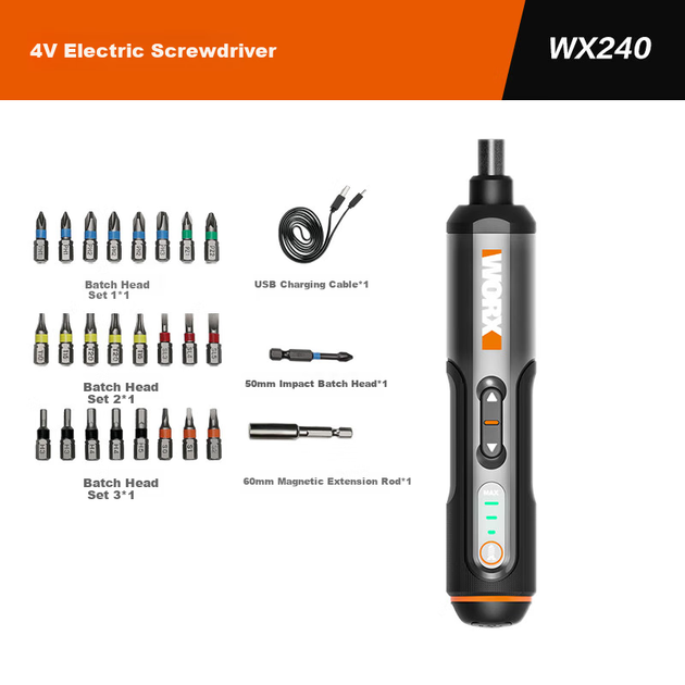 Аккумуляторная электроотвертка WORX WX240, 4 В, 2.5–5 Н·м, набор 27 предметов - изображение 8