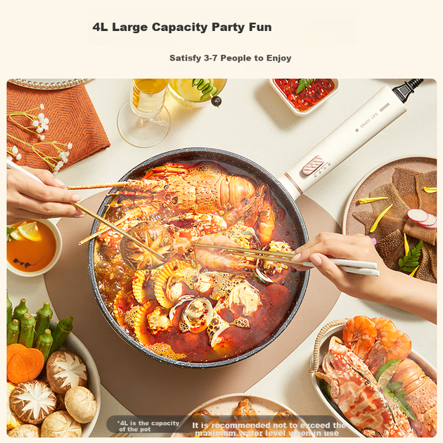 Midea Electric Wok, електрична плита, електрична пароварка, побутова електрична гаряча каструля, електрична каструля для приготування їжі, багатофункціональна невелика електрична каструля об'ємом 4 л для смаження, тушкування, приготування локшини, універс - изображение 2
