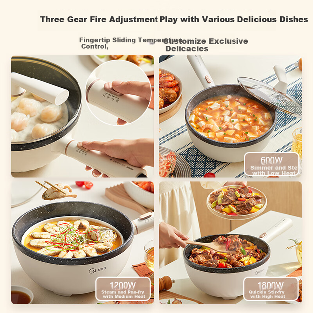 Midea Electric Wok, електрична плита, електрична пароварка, побутова електрична гаряча каструля, електрична каструля для приготування їжі, багатофункціональна невелика електрична каструля об'ємом 4 л для смаження, тушкування, приготування локшини, універс - изображение 3