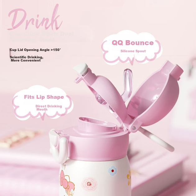 Пляшка SANRIO Hello Kitty Mini Double Drink з нержавіючої сталі 316 з трубочкою, жіночий новорічний подарунок 220 мл - изображение 8