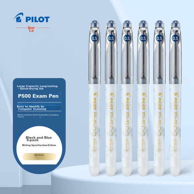Ручка для огляду PILOT P500 - гелева ручка серії Gold Label, фірмова ручка, чорнильна ручка 0,5 мм, кулькова ручка-ролер Direct Liquid, набір канцелярських товарів, ручка для огляду, висока естетична цінність, синій колір, 6 шт. - изображение 4