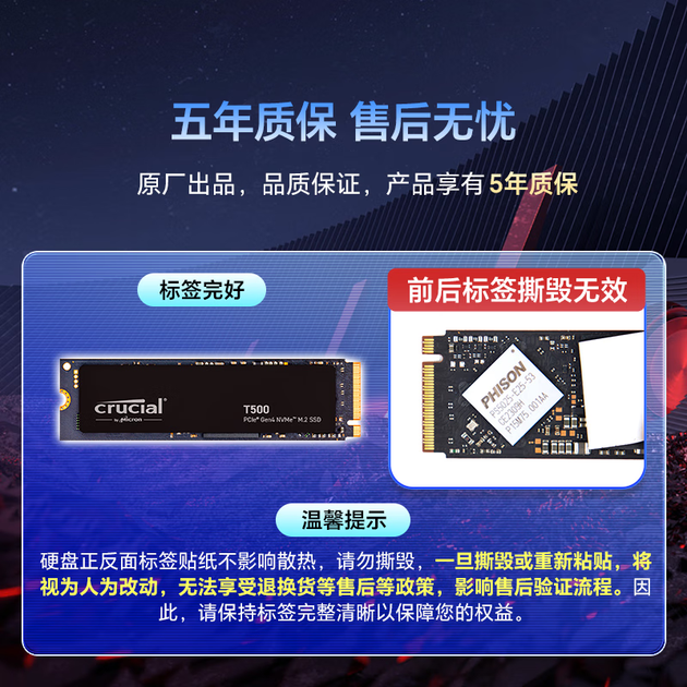 SSD диск Crucial T500 1TB M.2 NVMe PCIe 4.0 x4 (CT1000T500SSD8) - изображение 3