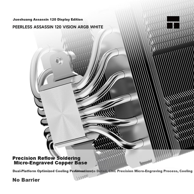 Thermalright Peerless Assassin 120 VISION ARGB білий 2,8-дюймовий РК-дисплей з шістьма тепловими трубками для повітряного охолодження процесора, сумісний з AM5, 1851 PA120V - Фото 3 Thermalright Peerless Assassin 120 VISION ARGB білий 2,8-дюймовий РК-дисплей з шістьма тепловими трубками для повітряного охолодження процесора, сумісний з AM5, 1851 PA120V - зображення 3