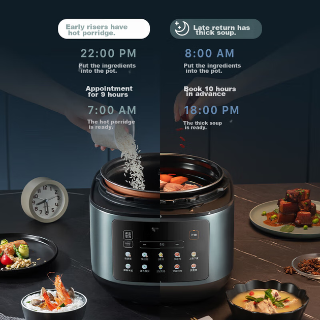 Електрична скороварка Midea Rich Aroma, каструля з неіржавкої сталі без покриття, висока скороварка, подвійна каструля 5 л, для домашнього використання, інтелектуальне резервування, сенсорне керування, приготування супів, тушкування м'яса, приготування - Фото 7 Електрична скороварка Midea Rich Aroma, каструля з неіржавкої сталі без покриття, висока скороварка, подвійна каструля 5 л, для домашнього використання, інтелектуальне резервування, сенсорне керування, приготування супів, тушкування м'яса, приготування - зображення 7