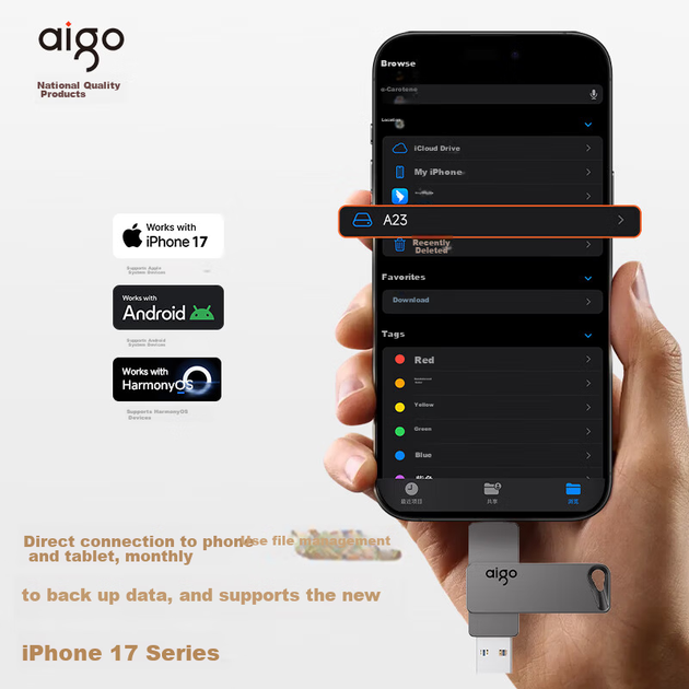 Aigo 64GB High Capacity 150MB/s USB 3.2 Type-C Dual Interface Mobile Phone USB Drive A23 Business Office Study Universal Flash Drive - изображение 7