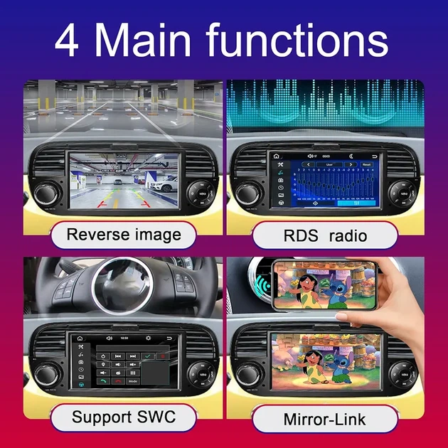 Автомагнитола Fiat 500 2007–2015, 7″ сенсорный экран, беспроводной Apple CarPlay и Android Auto, Bluetooth, USB, DSP - изображение 2