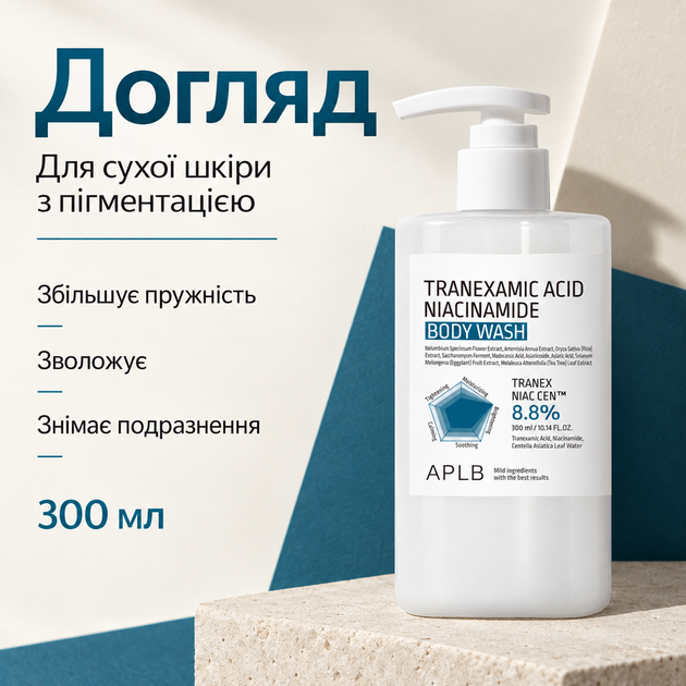 Гель для душу з транексамовою кислотою та ніацинамідом APLB Tranexamic Acid Niacinamide Body Wash, 300 мл 8809874685809 - зображення 4