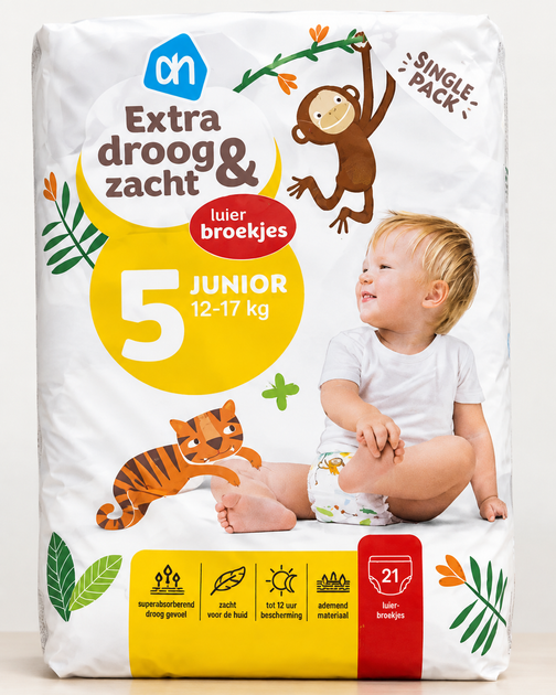 Підгузки-трусики Albert Heijn Extra droog & zacht 5 (12-17кг) 21 шт - Фото 1 Підгузки-трусики Albert Heijn Extra droog & zacht 5 (12-17кг) 21 шт - изображение 1