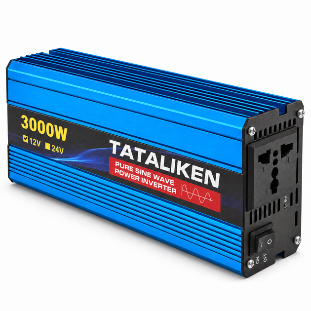 Автомобильный инвертор Tataliken 3000 Вт 12 В на 220 В с чистой синусоидой, преобразователь напряжения с универсальной розеткой, световым индикатором и алюминиевым корпусом-радиатором - изображение 2
