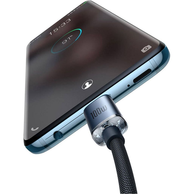 Кабель Baseus Crystal Shine Series USB to Type-C 100W 20V/5A 1.2m Black - Фото 4 Кабель Baseus Crystal Shine Series USB to Type-C 100W 20V/5A 1.2m Black - зображення 4