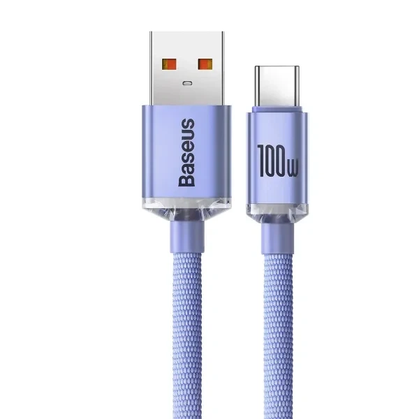 Кабель Baseus Crystal Shine Series USB to Type-C 100W 20V/5A 1.2m Purple - Фото 2 Кабель Baseus Crystal Shine Series USB to Type-C 100W 20V/5A 1.2m Purple - зображення 2