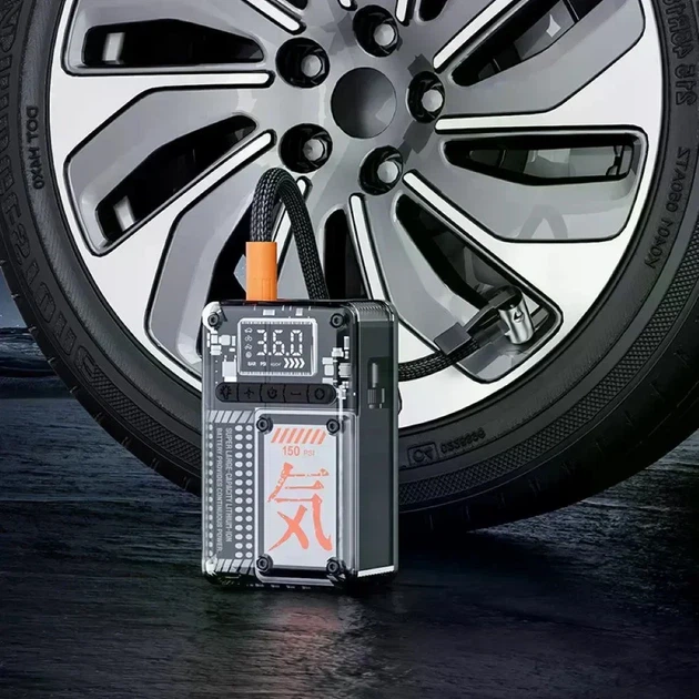 Автомобильный компрессор Asson 15000 мА·ч с дисплеем, 150 PSI, LED-фонарь - Фото 4 Автомобильный компрессор Asson 15000 мА·ч с дисплеем, 150 PSI, LED-фонарь - изображение 4
