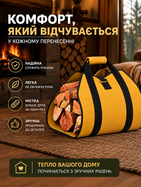 Сумка для перенесення дров з Oxford 600D, місткість 15–20 поліна, 80×45 см, колір світло коричневий - Фото 7 Сумка для перенесення дров з Oxford 600D, місткість 15–20 поліна, 80×45 см, колір світло коричневий - зображення 7