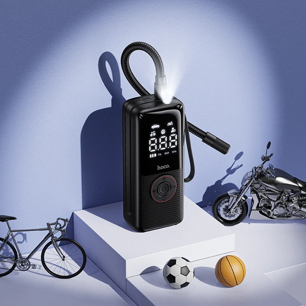 Портативный автомобильный насос HOCO ZP18 Enlighten portable smart air pump 4000mAh Black (6942007673303) - изображение 9
