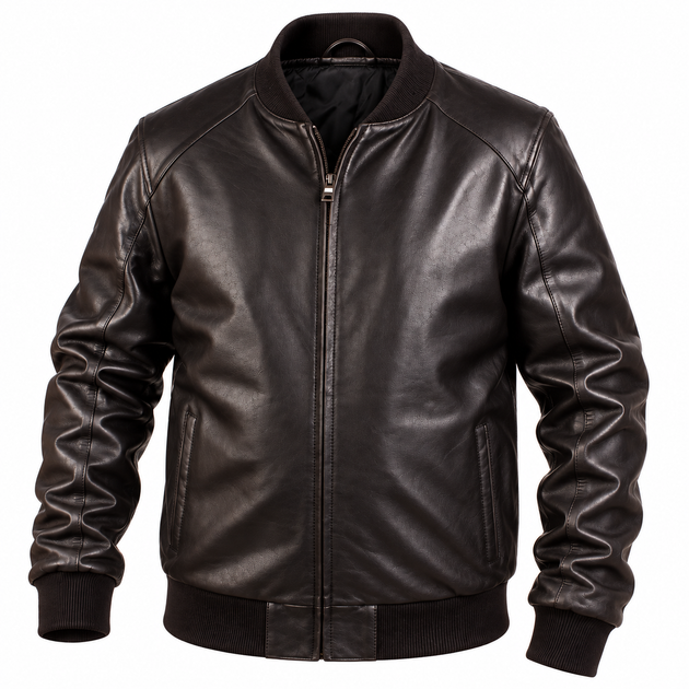 Мужская кожаная куртка бомбер College 2103 black 3XL - изображение 2