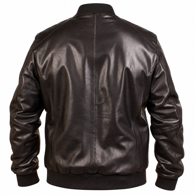Мужская кожаная куртка бомбер College 2103 black 3XL - изображение 3