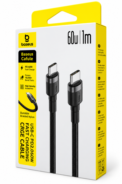 Кабель Baseus Cafule USB Type-C 3A 60W 1 м Grey/Black - изображение 2