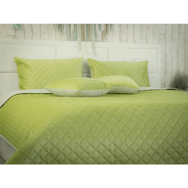 Двустороннее покрывало Руно Velour Olive Green ромб 180х220 см оливковое - изображение 5