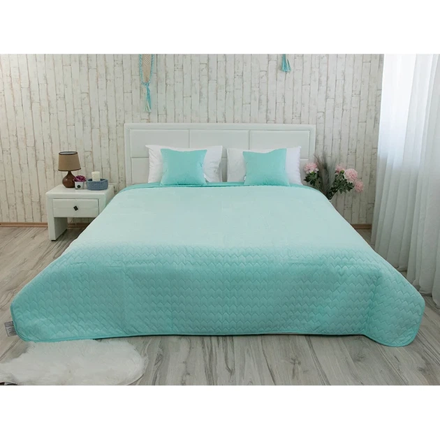 Двустороннее покрывало Руно Velour Tiffany зигзаг 150х220 см мятное - Фото 1 Двустороннее покрывало Руно Velour Tiffany зигзаг 150х220 см мятное - изображение 1