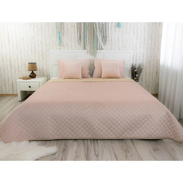Двустороннее декоративное покрывало Руно Velour Apricot ромб 150х220 см персиковое - Фото 1 Двустороннее декоративное покрывало Руно Velour Apricot ромб 150х220 см персиковое - изображение 1