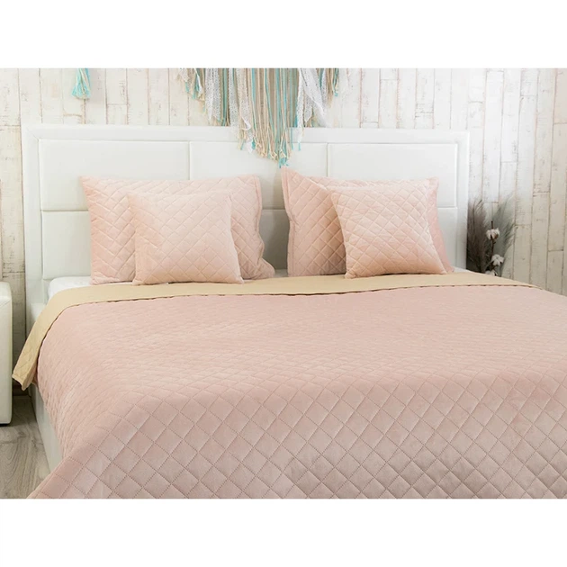 Двустороннее декоративное покрывало Руно Velour Apricot ромб 150х220 см персиковое - Фото 4 Двустороннее декоративное покрывало Руно Velour Apricot ромб 150х220 см персиковое - изображение 4