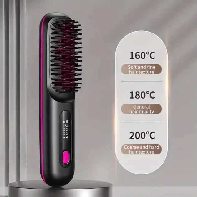Беспроводная щетка-выпрямитель для бороды BRAVION B7 35 Вт, 160–200°C, LED-дисплей, аккумуляторная - изображение 3