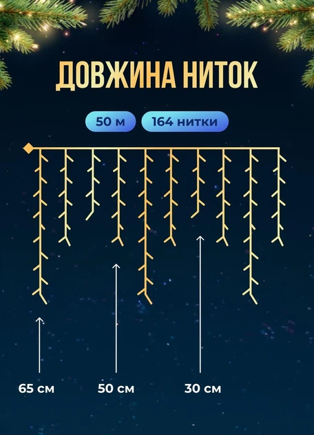 Уличная гирлянда Бахрома 50 метров светодиодная гирлянда штора 840 LED гирлянда на улицу на дом от сети белый провод Синий - изображение 2