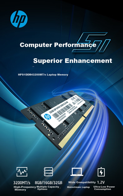 Оперативна пам'ять HP SODIMM DDR4-3200 16384MB PC4-25600 S1 (2E2M7AA) - Фото 3 Оперативна пам'ять HP SODIMM DDR4-3200 16384MB PC4-25600 S1 (2E2M7AA) - зображення 3