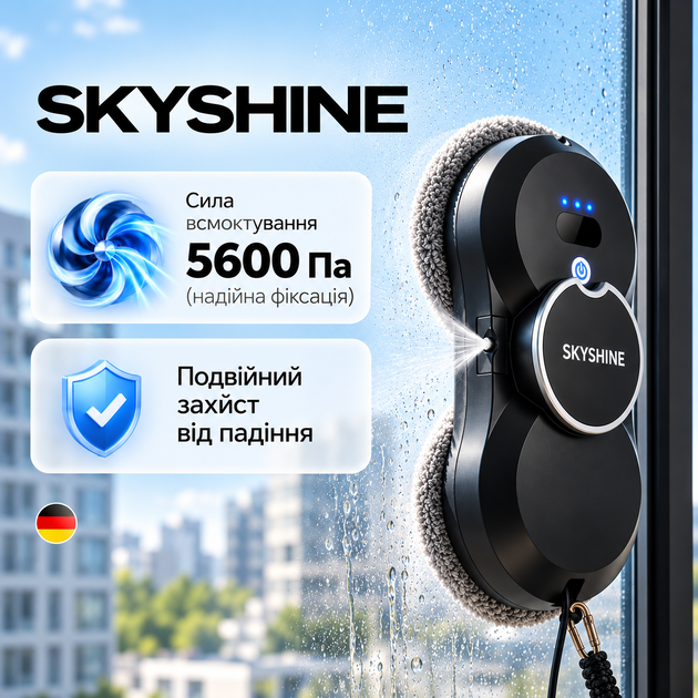 Робот для мытья окон SKYSHINE 5600 Па умный автоматический мойщик окон 90 Вт с пультом дистанционного управления оконный пылесос электро робот с распылением воды жидкости щетка для мытья окон робот мойщик зеркал витрин плитки кафеля стеклоочиститель - изображение 2