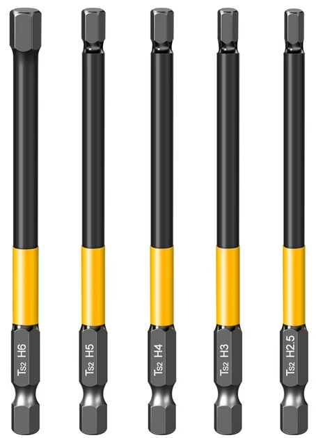 Набор длинных магнитных бит Hex S2 150 мм (H2.5–H6, 5 предметов) под шуруповерт и гайковерт - Фото 1 Набор длинных магнитных бит Hex S2 150 мм (H2.5–H6, 5 предметов) под шуруповерт и гайковерт - изображение 1