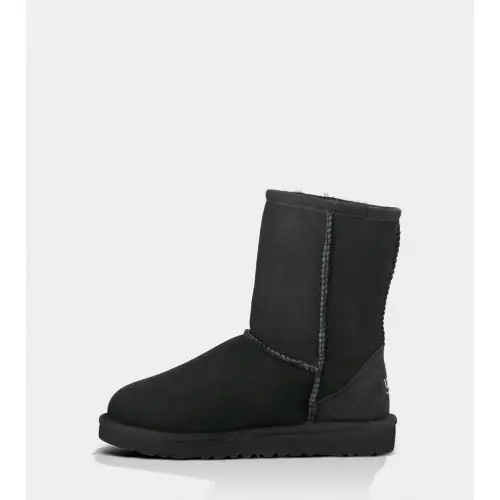 Дитячі уггі для дівчинки Кожані Середні чорні UGG Classic Short Kids Leather Black (25, чорний) - Фото 2 Дитячі уггі для дівчинки Кожані Середні чорні UGG Classic Short Kids Leather Black (25, чорний) - зображення 2