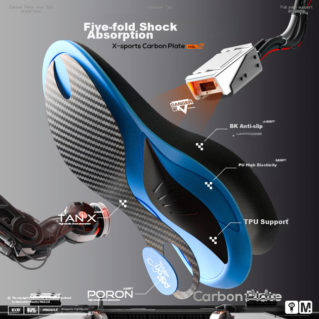 Баскетбольные кроссовки Maigaole с полностью карбоновой пластиной для поддержки свода стопы, эластичной стелькой с высоким отскоком, полностью карбоновой пластиной, размеры 39-40. - зображення 6