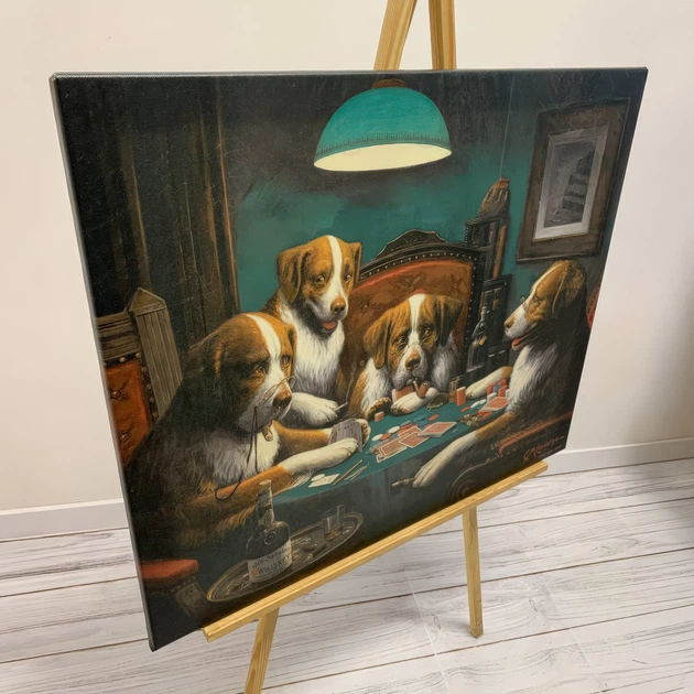 Інтер'єрна картина Собаки грають у покер, Кассій Кулідж, Cassius Coolidge, Dogs Playing Poker, інтер'єрний декор, 48×60 см (id1001) - зображення 6
