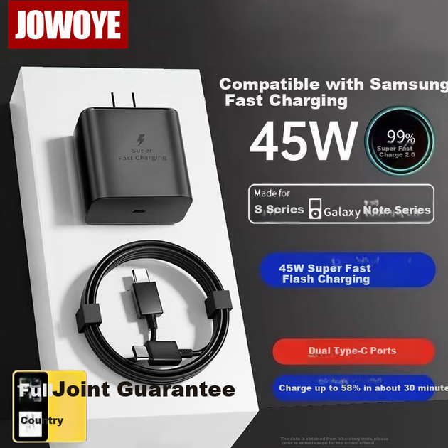 Комплект Зарядное устройство JOWOYE 45W USB-C + Кабель USB-C - USB-C 1 м Carbon Black (ZC-050-J) - изображение 3