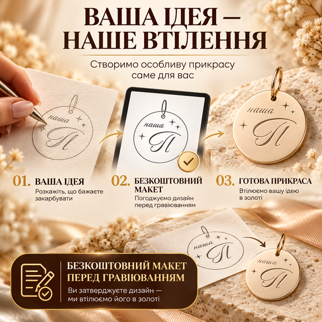 Золотой круглый кулон 15 мм с гравировкой "Наша П" из золота 585 пробы (227601) - изображение 7