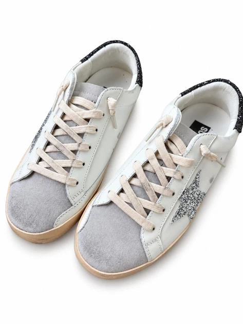 Женские кеды Golden Goose GGDB бело-серебристые из натуральной кожи с блестящей звездой в полной упаковке размер 37 - изображение 3