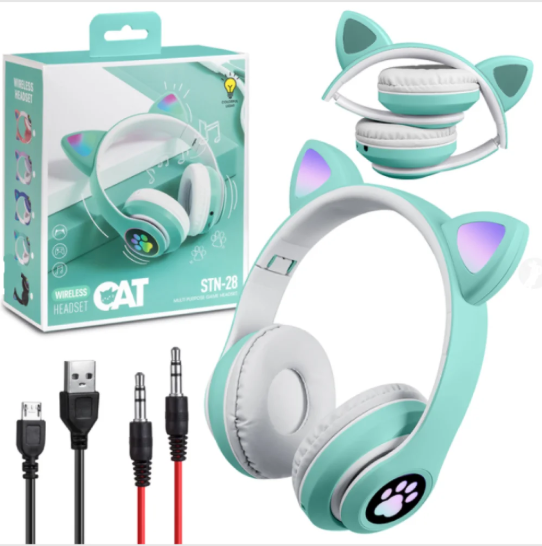 Бездротові навушники з вушками та RGB підсвічуванням Cat VZV-23M Бірюзові (II) 21779 - зображення 3
