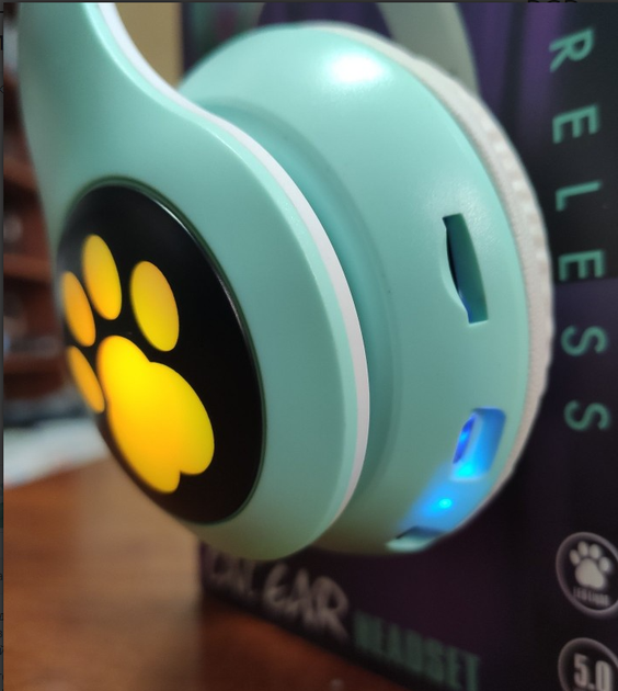 Бездротові навушники з вушками та RGB підсвічуванням Cat VZV-23M Бірюзові (II) 21779 - зображення 4