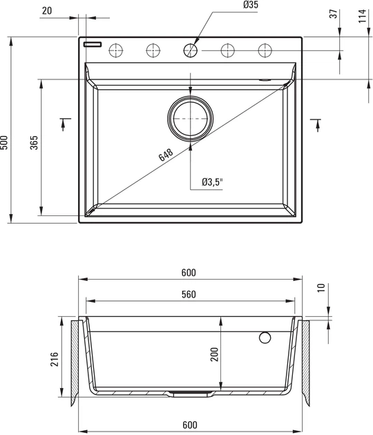 Кухонная мойка Deante Corio 600x500x216 мм (5907650865667) - изображение 2