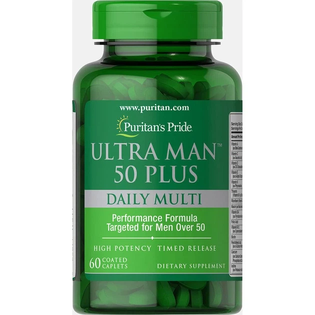 Multi для людей 50+ Puritans Pride Ultra Man 50 Plus 60 Caplets (025077173112) - изображение 2